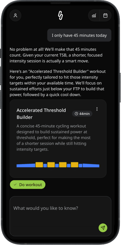 Chat with your AI coach to adjust workouts